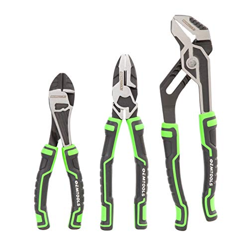 OEMTOOLS 22647 3 Piece Mechanics Pliers Set, For Cutting, Gripping, and Turning Tasks, Includes Diagonal, Linesman, and Groove Joint Pliers, Hardened Edges, Rust-Resistant Finish, TPR Grips - style: 3 piece mechanics pliers