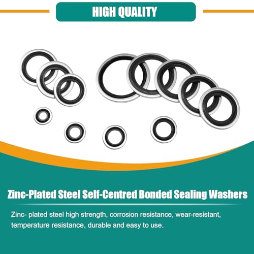 265PCS NBR Metal Bonded Sealing Washers Metric Zinc-Plated Self-Centred - color: 265pcs Sealing Washers