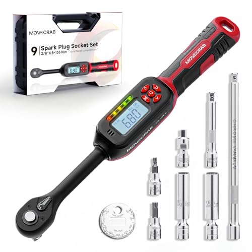 3/8" Digital Torque Wrench Set, 5.02-99.6 Ft-lb, ±2% Accuracy - size: 3/8" 9pcs-Spark 6.8-135N.m/5-99.6Ft.lb