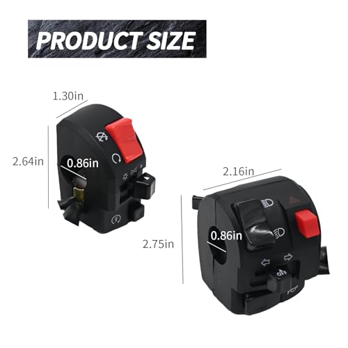 Anxingo Universal 7/8" 22mm Handlebar Control Switches for Motorcycle Turn Signal Low/High Beam Warning Light Flameout Switch