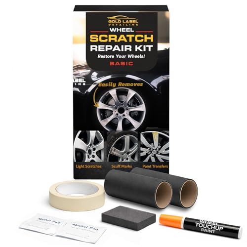 Wheel Scratch Repair Kit | Satin Black Rim Touch-Up Pen 30ml | Basic DIY Kit with Sanding Block, Alcohol Wipes, Masking Tape & Sandpapers | Restore Painted Alloy Wheels - color: Satin Black, size: Basic