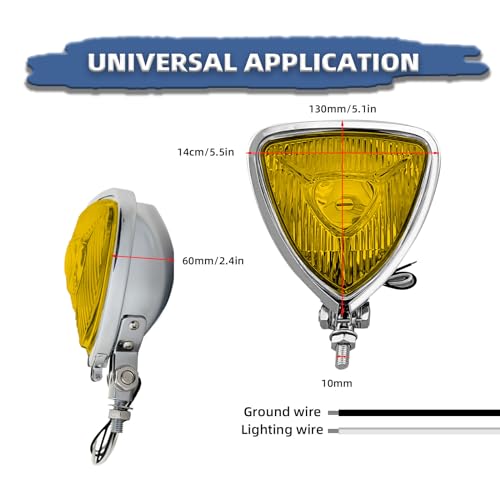 Motorcycle LED Headlight, Custom Triangle Headlamp, Upgraded Bikes' Chrome Front Light Universal Fit Chopper Cafe Racer Bobber Harley Springers Triumph - Bottom Mount Amber Lens - size: 1043-chrome-amber