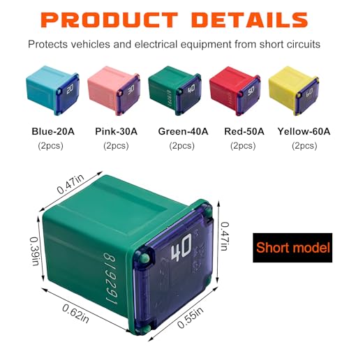10 PCS Car Square Fuse, Vehicle Micro Cartridge Fuses, Auto Fuse Low Profile Box Shaped Kit 20A 30A 40A 50A 60A for Car, SUV, RV, Truck and Other, Car Accessories (Low) - color: Low
