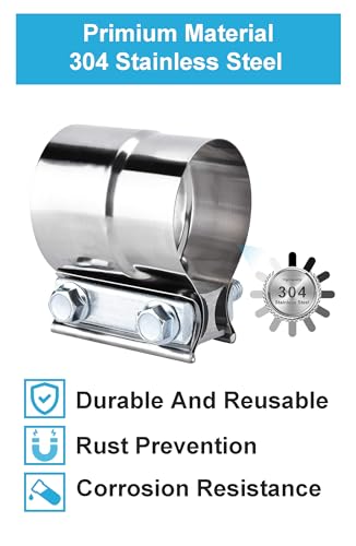 2.5 Inch Exhaust Clamps 2 Packs,2 1/2in Lap Joint Band Clamp - size: 2.5 inches