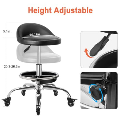 Garage Mechanic Stool Chair, Rolling Workshop Stool with Tool Tray Storage, Height Adjustable Heavy Duty Swivel Task Chair, Mechanic Chair for Garage, Shop, Auto Repair (Style 2)