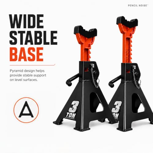 Jack Stands, 3 Ton Capacity with Rubber Cover and Large Foot Base, Double Locking Car Lifting Stand, Black Orange, 1 Pair - color: Black Orange(with rubber cover)