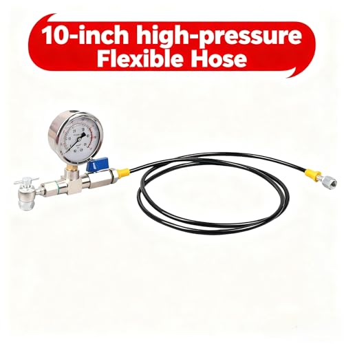 Nitrogen Shock Fill Kit with 700Psi Nitrogen Gauge and 10in High-Pressure Flexible Hose Nitrogen Regulator Shock Fill Tool No-Loss Schrader Chuck for ATV, UTV, Off-Road Bike, Dirt Bike
