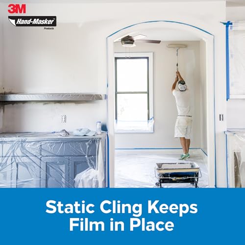 3M Hand Masker Advanced Masking Film, 48 in x 180 ft, Static Cling Keeps Film in Place, Prevents Liquids From Bleeding Through, Flake Resistant, For Indoors & Outdoors Use, 1 Roll (AMF48)