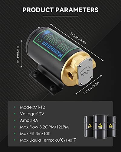 Mxmoonant 12V Oil Transfer Pump, 3.2GPM Self Priming Oil Change Pump