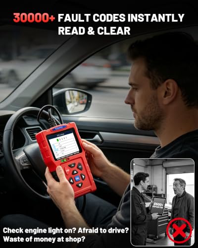 OBD2 Scanner and Battery Tester, 3-in-1 Car Code Reader with Cranking Test - color: T300PRO-RED