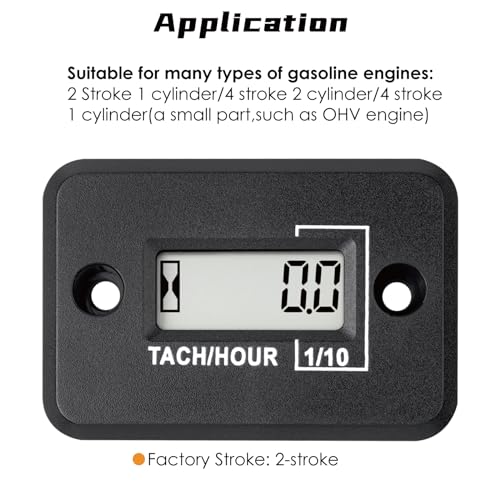 Nine-Rong Self-Powered Tach Hour Meter Digital LCD Inductive Tachometer Timing RPM Measuring Waterproof Design,for Gas Engine Lawn Mower Motorcycle Snowmobile Generator(2 Stroke)(Black) - color: Black