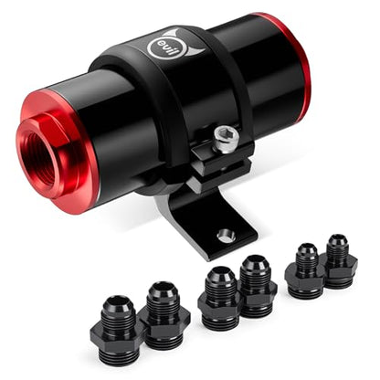 EVIL ENERGY Inline Fuel Filter 100 Micron with 6AN 8AN 10AN Adapter&Bracket Clamp 50MM Universal Red