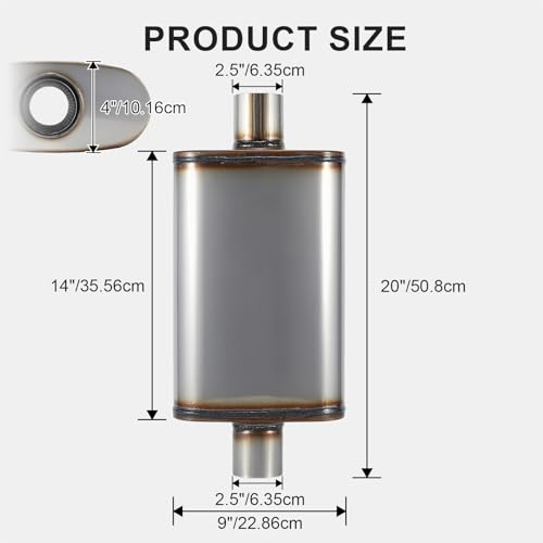 Exhaust Muffler Universal 409 Stainless Straight-Through Performance Muffler for Cars Trucks, 2.5" Inlet/Outlet, Overall Length 20" - size: 2.5" Inlet/Outlet