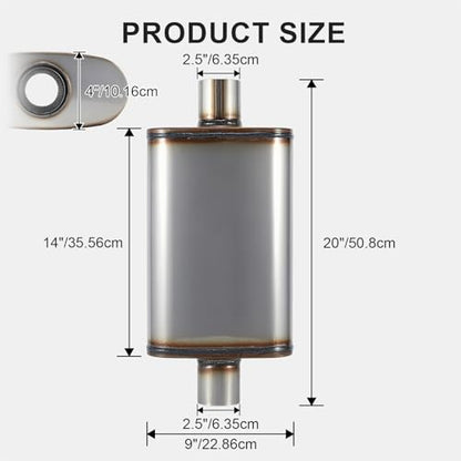Exhaust Muffler Universal 409 Stainless Straight-Through Performance Muffler for Cars Trucks, 2.5" Inlet/Outlet, Overall Length 20" - size: 2.5" Inlet/Outlet