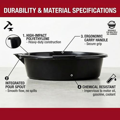 Oil Drain Pan, 7-Quart Oil Change Pan with Built-in Scale and Spout, Portable Waste Oil Catch Basin for Garage and Car Engine Maintenance, Black