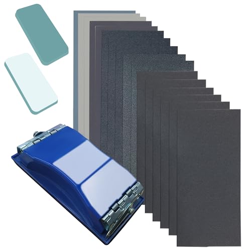 3-in-1 Wet Dry Sandpaper Set,48 Sheets of 80 to 3000 Grit Sand Paper,1 Sandpaper Holder and 2 Sponges Sanding Block for Wood Furniture Finishing Metal Automotive Sanding Polishing - style: sandpaper-48 pcs