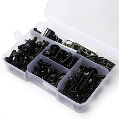 177Pcs Motorcycle Fairing Bolt Kit, M5 M6 Stainless Steel 304, Black - color: Black