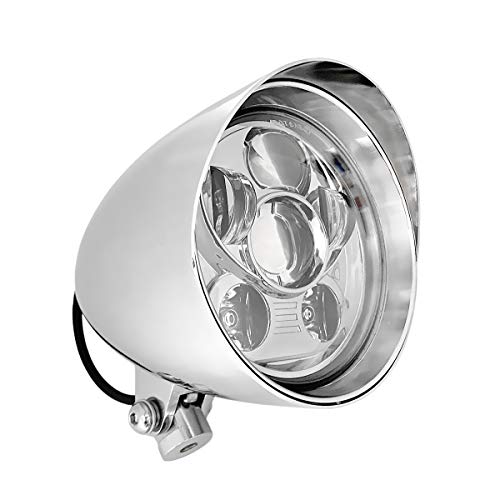 FATECIM 5.75" LED Motorcycle Headlights w/Aluminum Visor Clear Lens 5 3/4 inch Bullet Vintage Lamp for Harley Sportster Dyna Softail Bobber Chopper Honda Yamaha Suzuki Kawasaki Custom Chrome - color: 5.75"-Chrome/LED
