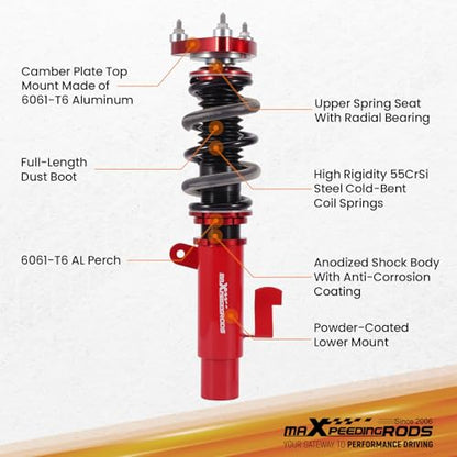 maXpeedingrods Coilovers for Volvo C30 FWD 2007-2013, for Volvo S40 FWD 2004-2012, V50 FWD 2005-2012, Height Adjustable Coilovers Suspension Kit, Preset Damping Shock Absorber Lowering Kit Red