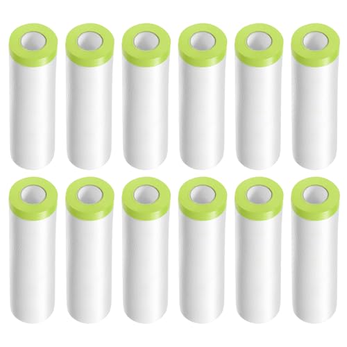 HARFINGTON 12 Rolls Pre-Taped Masking Film 43.3" x65.6ft Tape and Drape Painters Plastic Drop Cloth Film with Tape Plastic Sheeting for Automotive Painting Covering, Green - color: Green, size: 43.3"x65.6ft