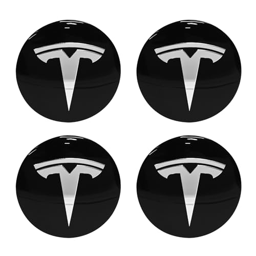 4 Pack Aluminum Waterproof Wheel Cover Center Emblem Sticker for Tesla Model 3 Model Y 56mm Hubcaps Wheel Rim Cover (Glossy Black Background+White Emblem) - color: Glossy Black Background+White Emblem