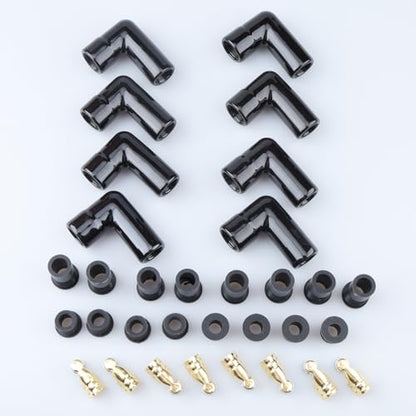 AC PERFORMANCE 90 Degree Ceramic Spark Plug Boot Kit Black 8PCS - color: Black, size: 90 Degree - 8PCS