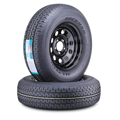 ROCKMAN Trailer Tire Wheel ST205/75R15 10-Ply E 111M 5X5" Black Mod Rim,Pk2 - size: ST205/75R15 10PR /5x5