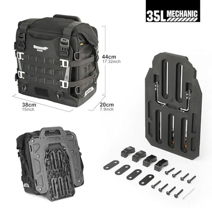 Rhinowalk Motorcycle Saddlebags Waterproof Tail Bag Luggage Bags Quick Release Side Bags 35L~45L Expandable with Molle System, Reflective Safety, Black (1pc) - color: Black-35L