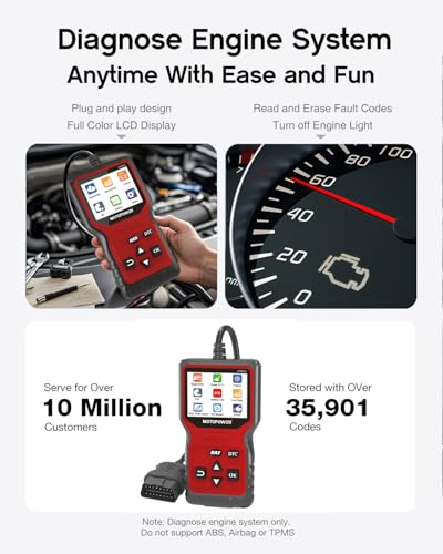 MOTOPOWER MP69033 Pro OBD2 Scanner Code Reader Check Engine Fault Light Diagnostic Scan Tool with Battery Tester - color: b) Red