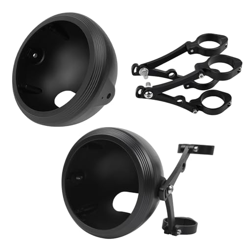 Universal Motorcycle Headlight Housing Bucket Kit, 5.75 Inch, CNC Aluminum, with 36mm41mm Fork Tube Brackets, Fit Cafe Racer Bobber Chopper Harley Sportster Dyna, Matte Black