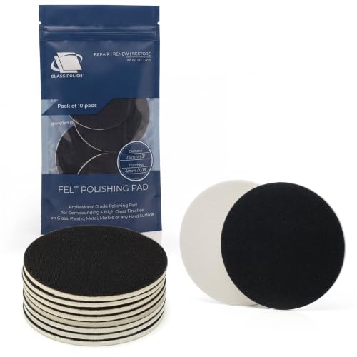 Glass Polish 3 inch (75mm) Pack of 10 Felt Polishing Pads for Polishing Glass, Plastic, Metal and Marble - style: 3" (10 Pads)