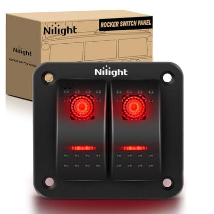 Nilight 2 Gang Rocker Switch Panel SPST On Off 12 Volt Toggle Red - color: Red, size: 2 Gang