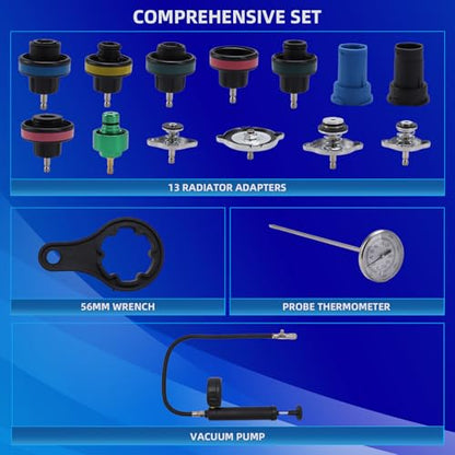 16 Pcs Universal Radiator Pressure Tester Kit,Coolant Pressure Tester kit with 13 Radiator Adapters,Precise Coolant Leak Detector for All Ford Models