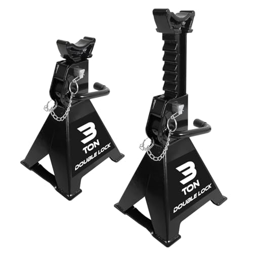 Torin 3 Ton Steel Heavy Duty Jack Stands, Double Locking Pins Car Lift Jack, Black, 2 Pack - style: Wide Base