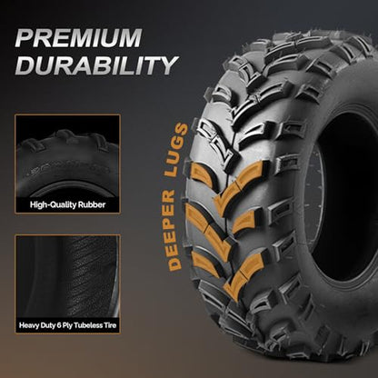 TUFFIOM Set of 4 ATV UTV All-terrain Tires 26x9-12 Front & 26x11-12 Rear, 6 PR, Tubeless - size: 26x9-12 & 26x11-12
