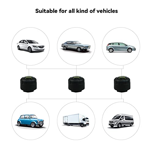 Tire Pressure Monitoring System with 4 External Sensors TPMS Real-time Display with Alarm Modes Bluetooth 5.0 Support iOS and Android, 4 Extra Coin battary Gift