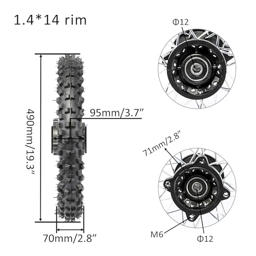 14" 12" Complete Dirt Bike Front and Rear Wheel Kit 60/100-14 80/100-12 Tire Rim Set 12mm Bearing for Pit Bike Motocross Off Road 50cc 70cc 90cc 125cc 140cc SSR Apollo Taotao DB14 DB17 XR70 CRF50 - color: Front 60/100-14 & Rear 80/100-12, size: 12mm Beari