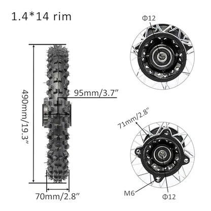 14" 12" Complete Dirt Bike Front and Rear Wheel Kit 60/100-14 80/100-12 Tire Rim Set 12mm Bearing for Pit Bike Motocross Off Road 50cc 70cc 90cc 125cc 140cc SSR Apollo Taotao DB14 DB17 XR70 CRF50 - color: Front 60/100-14 & Rear 80/100-12, size: 12mm Beari