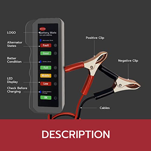 Automotive Load Tester Indicator, 12V Automotive Vehicle Battery Condition Detector, LED Indication, Digital Alternator Charging System Analyzer, Universal for Car, Motorcycle, Truck.