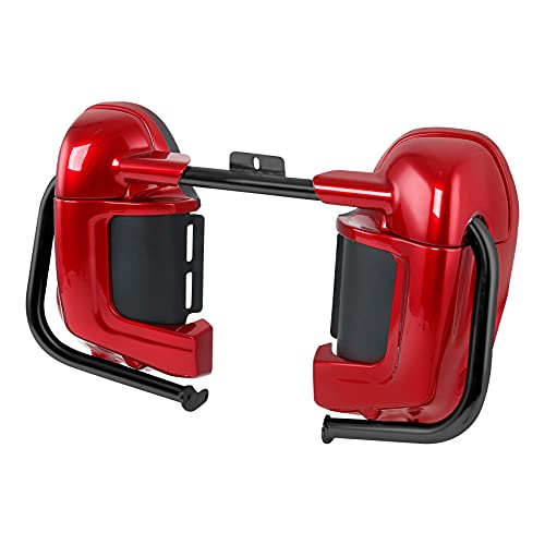TCT-MOTORPARTS 1 1/4" Engine Guard Crash Bar & Red Lower Vented Leg Fairing Fits for Harley Road King 97-08 - color: Black Engine Crash Bar+Red Lower Fairing