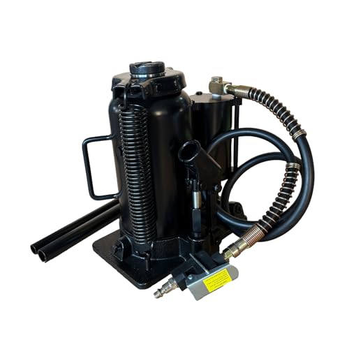 20 Ton Low Profile Air Hydraulic Bottle Jack with Air-Powered or Manual Operation, One-Piece Hydraulic Cylinder Design, Air Bottle Jack with Independent Air Pump Body and Carry Handle - color: Black, size: 20 Ton