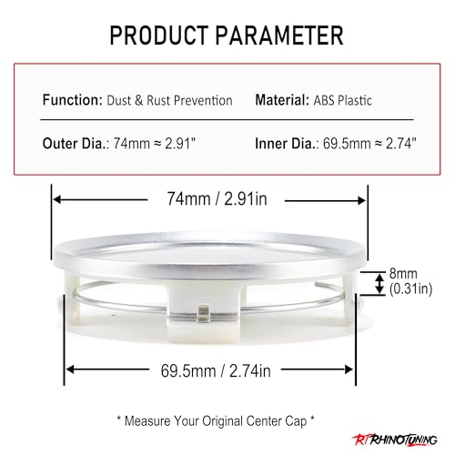 RTrhinoTuning 4PCS 74mm Wheel Center Caps for Rim A1714000125, OD:2.91"(74 mm) ID: 2.74"(69.57 mm) Silver Hub Caps - color: Silver