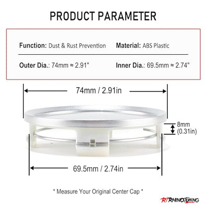 RTrhinoTuning 4PCS 74mm Wheel Center Caps for Rim A1714000125, OD:2.91"(74 mm) ID: 2.74"(69.57 mm) Silver Hub Caps - color: Silver