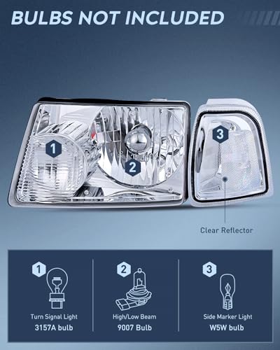 Nilight Headlight Assembly for 2001-2011 Ford Ranger - color: Chrome Housing+ Clear Reflector
