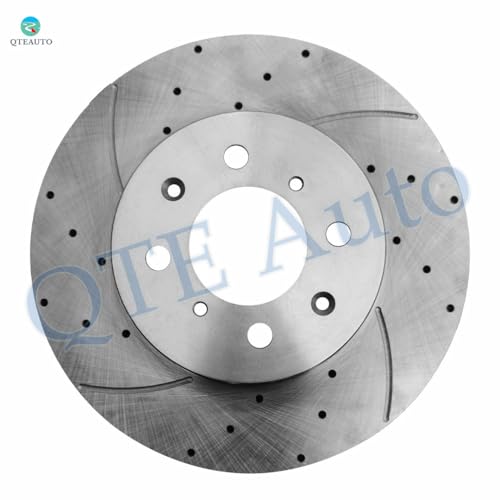 PM Auto Set of 6 Front Drilled Slotted Brake Disc Rotors 262mm-Ceramic Brake Pad Kit Compatible With 1996-2005 Honda Civic