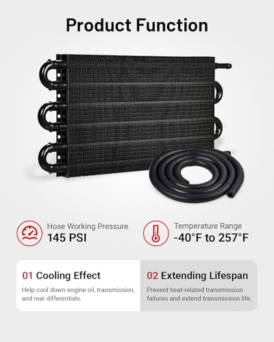 EVIL ENERGY 5/16 in Transmission Oil Cooler Kit, 6 Pass, Black - color: Black, size: 6 Pass
