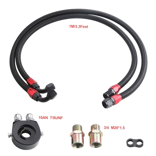 Universal 10 Row Oil Cooler Kit, 10AN Transmission Engine Cooler Kit —Stacked Plate universal racing aluminum engine transmission oil cooler — Engine British Radiator Oil Cooler Condenser （black）
