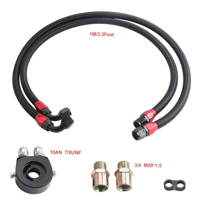 Universal 10 Row Oil Cooler Kit, 10AN Transmission Engine Cooler Kit —Stacked Plate universal racing aluminum engine transmission oil cooler — Engine British Radiator Oil Cooler Condenser （black）
