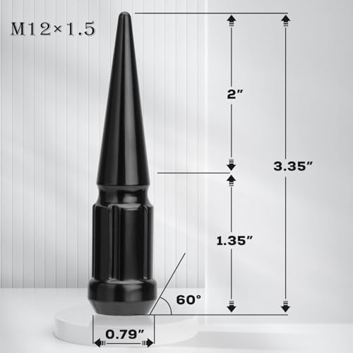 DYNOFIT M12x1.5 Spike Lug Nuts, 4PCS 3.35 inch Tall Closed End Nuts Compatible with Acura, Lexus, Mitsu-bishi(Black) - color: Black, size: 12x1.5 4PC