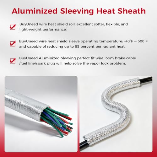 Car Aluminized Sleeving 1inch ID-6ft Fuel Line Heat Shield Sheath - style: 1inch(I.D. Wide) - 72''